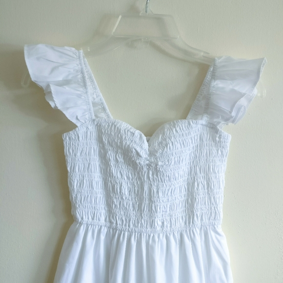 NWT Abercrombie & Fitch White Poplin Ruffle Strap Smocked Midi Dress Size XS - Picture 8 of 16